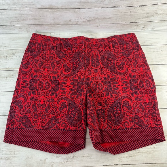Lands' End Shorts Womens Size 10 Red Blue Paisley Print Mid Rise Stretch Casual - Picture 1 of 12